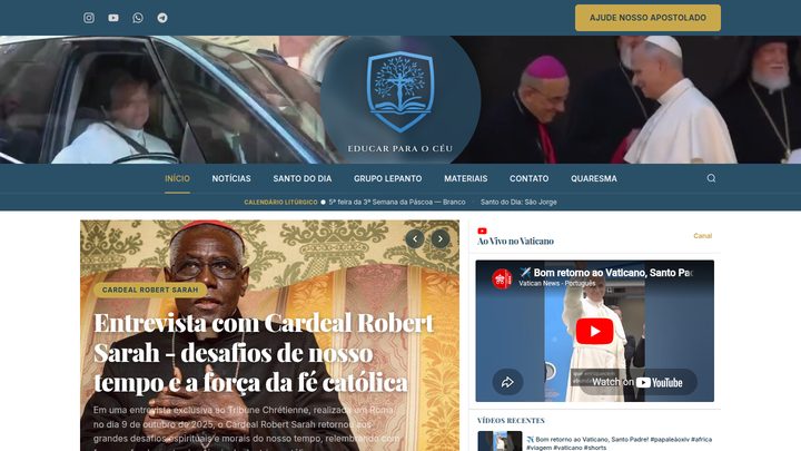 Educar para o C&eacute;u — portal de not&iacute;cias cat&oacute;licas