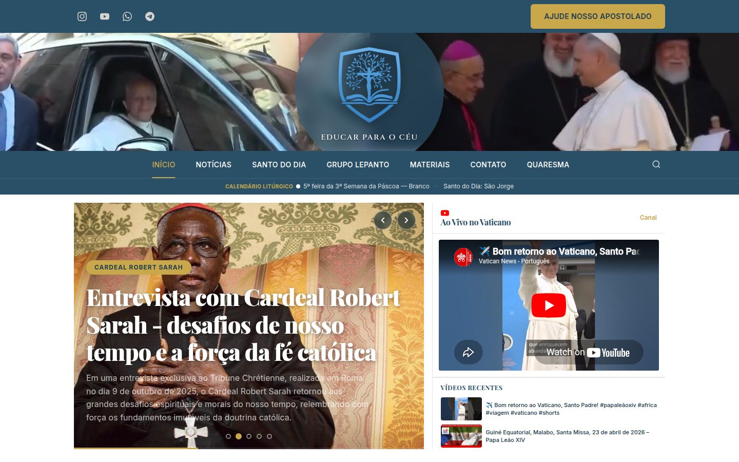 Educar para o Céu — portal homepage