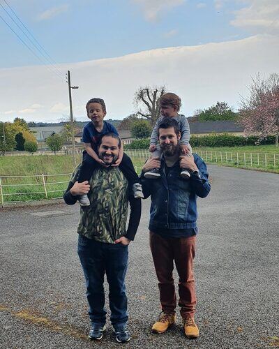 Felipe Cunha with his son Pedro and Gustavo Munhon with his son Tom&aacute;s in Ardee, Ireland, 2021